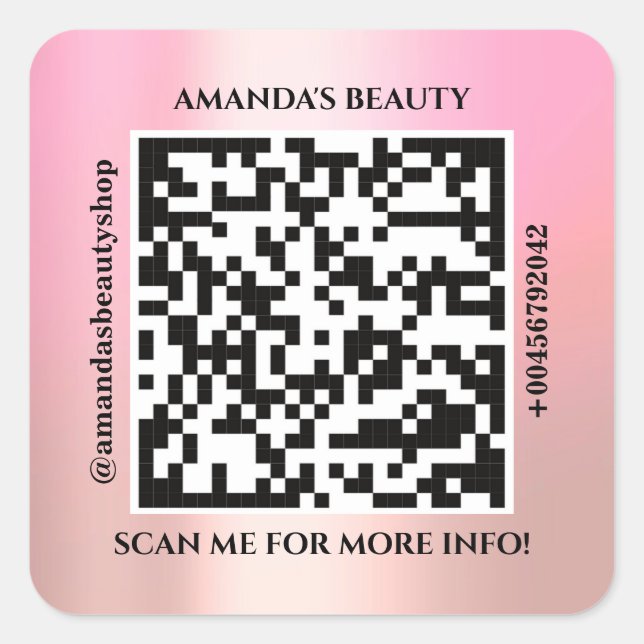 QR-Code Werbename Web Rosa Rose Quadratischer Aufkleber (Vorderseite)