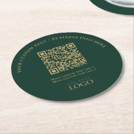 QR-Code-Werbung für Green & Gold-Business-Logos Runder Pappuntersetzer