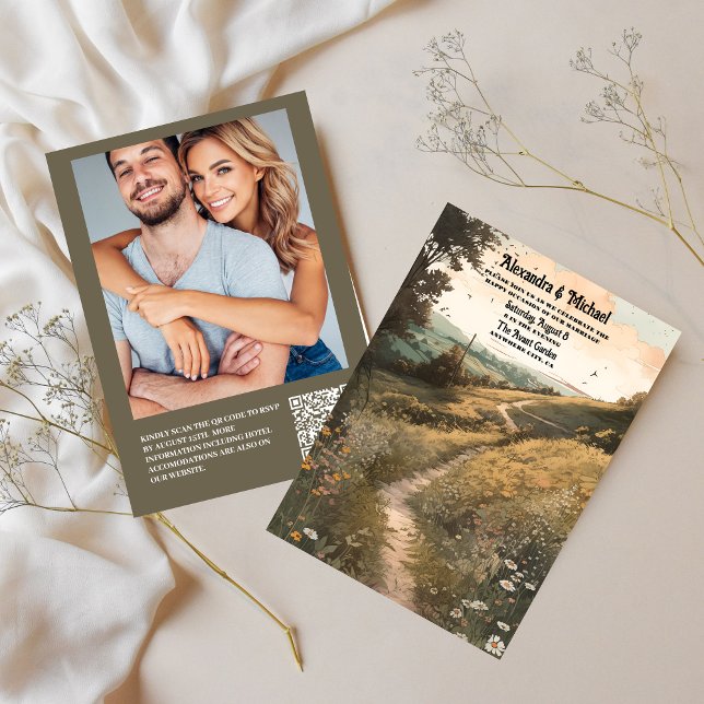 QR Code Whimsical Rustic Wildblume Meadow Wedding Einladung (Von Creator hochgeladen)