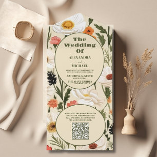 QR Code Whimsical Wildblume Meadow Wedding All In One Einladung