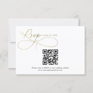 QR Code White and Gold Script Calligraphy Wedding RSVP Karte