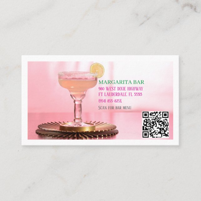 QR Code White Bar & Lounge Margarita Business Card Visitenkarte (Vorderseite)
