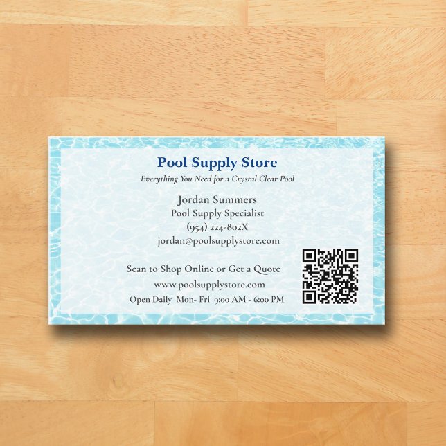 QR Code White Blue Swimming Pool Contractor   Visitenkarte (Pool Business Card )