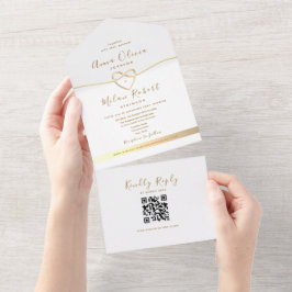 QR Code White Gold Wedding All In One Einladung