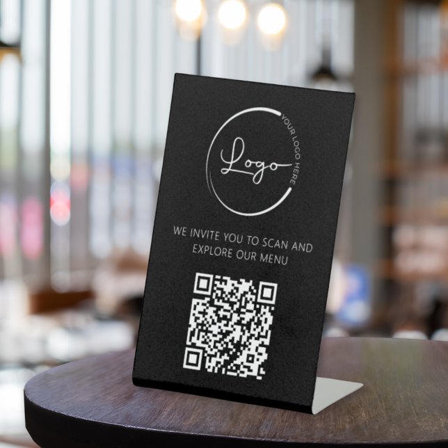 QR Code White Menu Logo Modernes Restaurant Sockelschild (Von Creator hochgeladen)