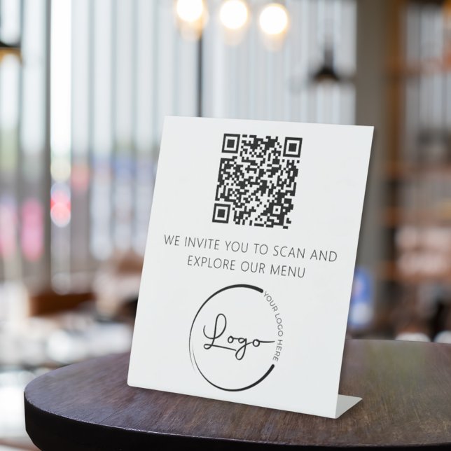 QR Code White Menu Logo Modernes Restaurant Sockelschild (Von Creator hochgeladen)
