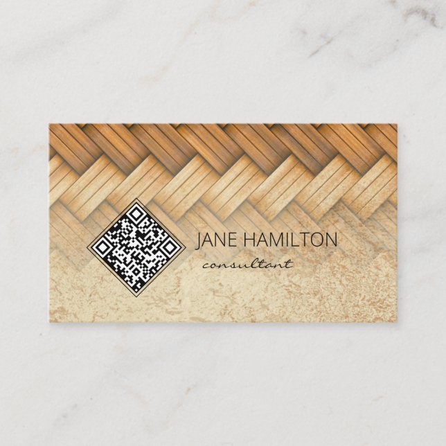 QR Code Wicker Gold Profile Business Card Visitenkarte (Vorderseite)