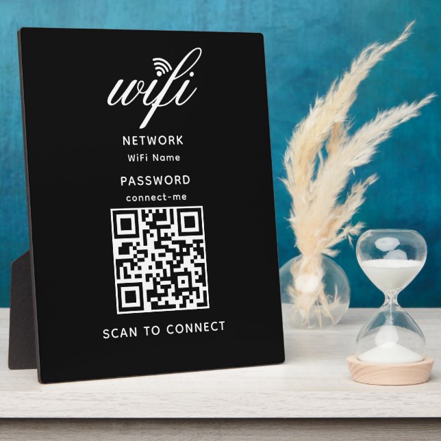 QR-Code Wifi Internet-Kennwort Schwarz Plaque Fotoplatte (Seite)