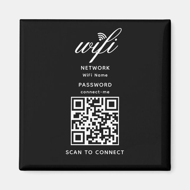 QR-Code-Wifi-Internetschlüssel Schwarz Magnet (Vorne)
