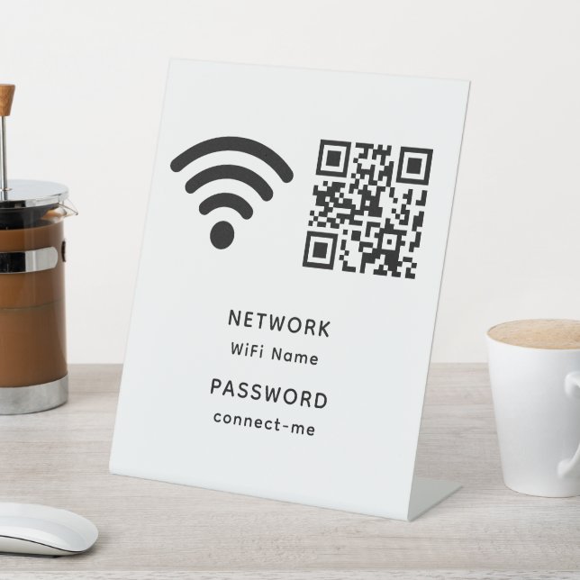 QR-Code Wifi-Kennwort und Netzwerk personalisiert Sockelschild (In SItu)