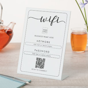 QR Code Wifi Network Password Logo Business Café Sockelschild