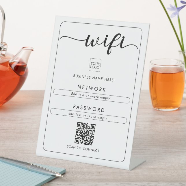 QR Code Wifi Network Password Logo Business Café Sockelschild (In Situ)