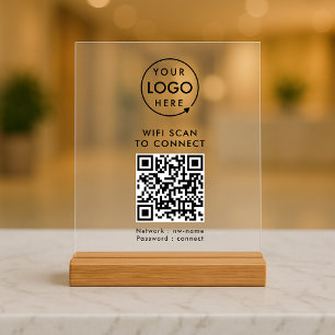 QR-Code Wifi Prüfung von Firmenlogo auf "Connect Acrylschild
