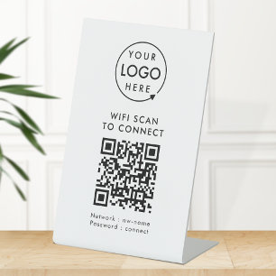 QR-Code Wifi Prüfung von Firmenlogo auf "Connect Sockelschild