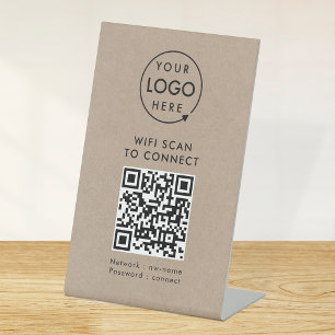 QR-Code Wifi Rustikales Kraft-Business-Logo Inte Sockelschild