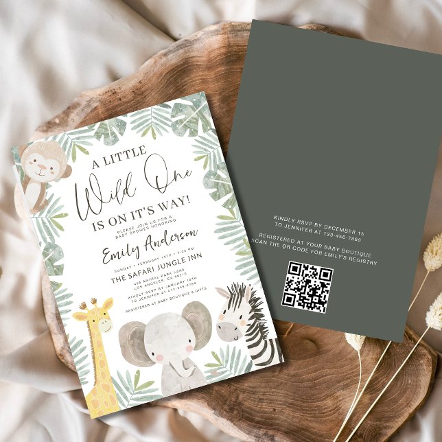 QR Code Wild One Safari Animals Baby Shower Einladung (Von Creator hochgeladen)