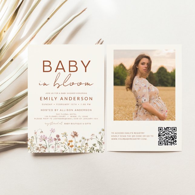 QR Code Wildblume Baby in Bloom Baby Dusche Flyer (Von Creator hochgeladen)
