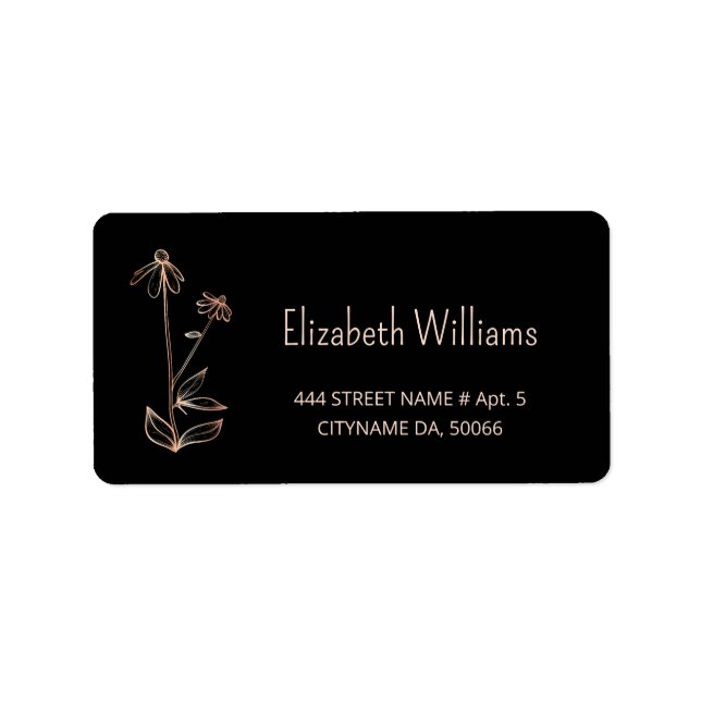 QR-Code | Wildblume Kupfer Schwarz Minimalistisch Adressaufkleber (Vorne)