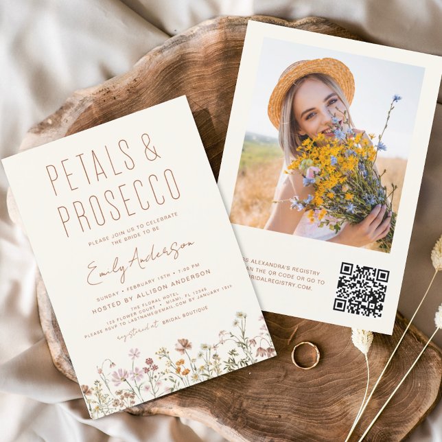 QR Code Wildblume Petals & Prosecco Brautparty Einladung (Von Creator hochgeladen)