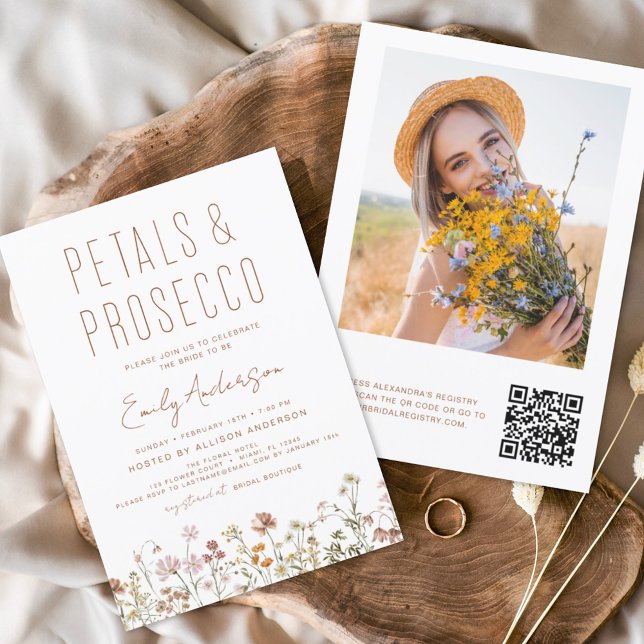 QR Code Wildblume Petals & Prosecco Brautparty Flyer (Von Creator hochgeladen)