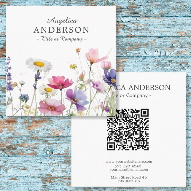 QR Code Wildblume Square Business Card Quadratische Visitenkarte (Von Creator hochgeladen)