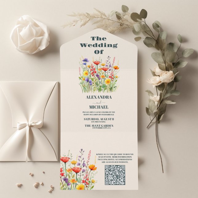 QR Code Wildblume Wedding Boho Country Floral All In One Einladung (Von Creator hochgeladen)