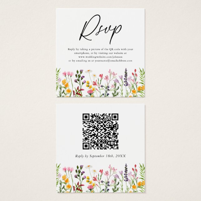 QR-Code-Wildblume zum Hochzeitssehen der RSVP-Kart (Vorne & Hinten)