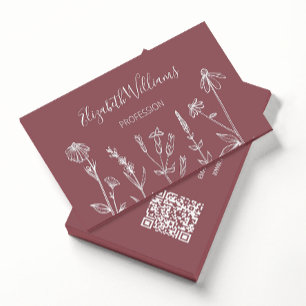 QR Code Wildblumen Dusty Rose Mauve Visitenkarte