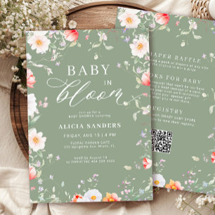 QR-Code Wildblumen-Salbei grün in Blüte Baby-Party Einladung
