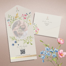 QR Code Wildflower Photo Wedding All In One Einladung