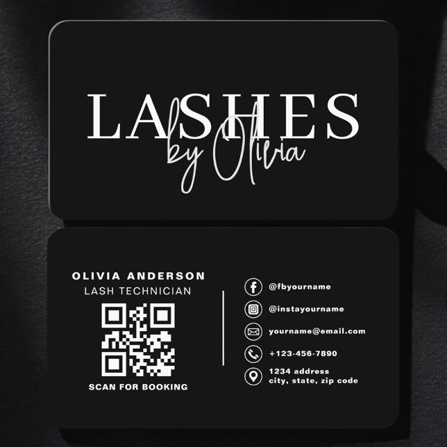 QR-Code-Wimperntechnikerin Schwarz Weiß Visitenkarte (Von Creator hochgeladen)