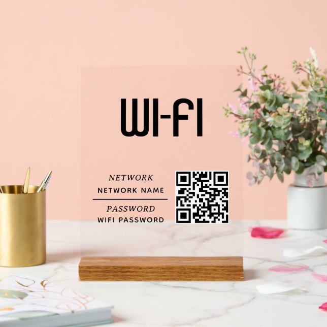 QR-Code-WLAN-Netzwername und Passwort  Acrylschild (Hochzeit)