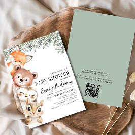 QR Code Woodland Animals Babydusche Einladung