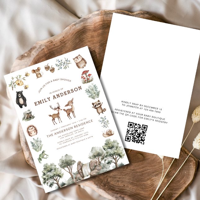 QR Code Woodland Forest Animals Baby Shower Einladung (Von Creator hochgeladen)