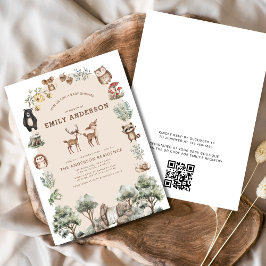 QR Code Woodland Forest Animals Baby Shower Einladung