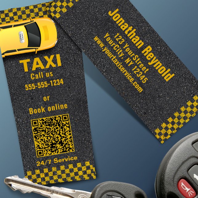 QR Code Yellow Taxi Company Business Service Mini Visitenkarte (Von Creator hochgeladen)