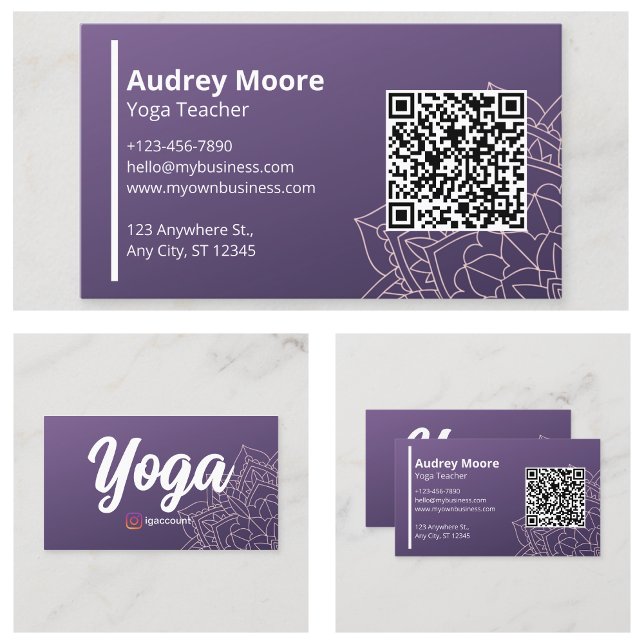 QR Code Yoga Lehrer Vorlagen Visitenkarte (QR Code Yoga Teacher Templates Business Card
)