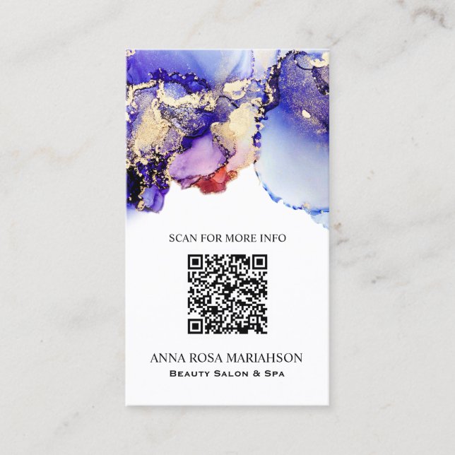 *~* QR CODE Yummy Denim Blue Gold Gilded   Visitenkarte (Vorderseite)