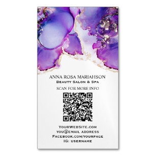 *~* QR CODE Yummy Violet Blue Gold Gilded AP29 Magnetische Visitenkarte