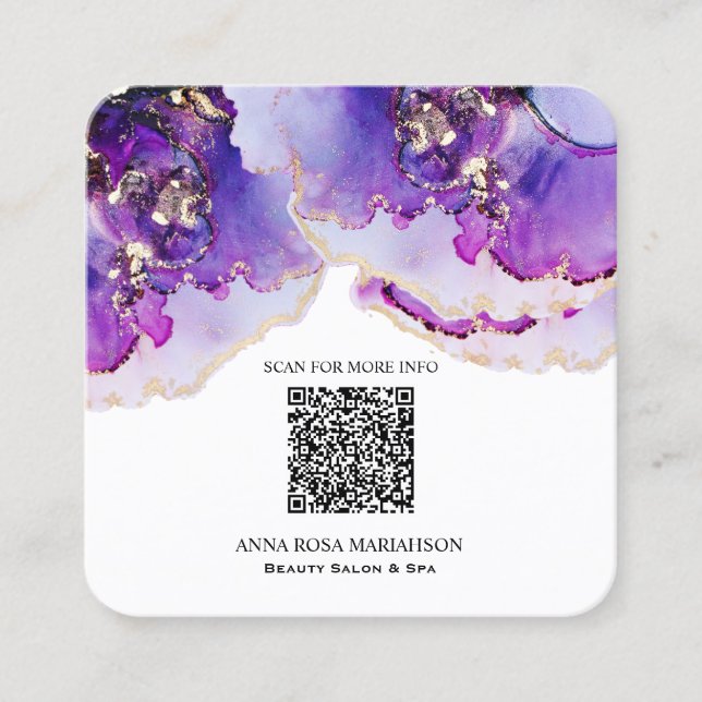 *~* QR CODE Yummy Violet Blue Gold    GildedAP29  Quadratische Visitenkarte (Vorderseite)