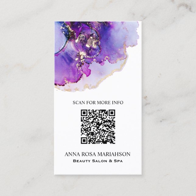 *~* QR CODE Yummy Violet Blue Gold    GildedAP29 Visitenkarte (Vorderseite)