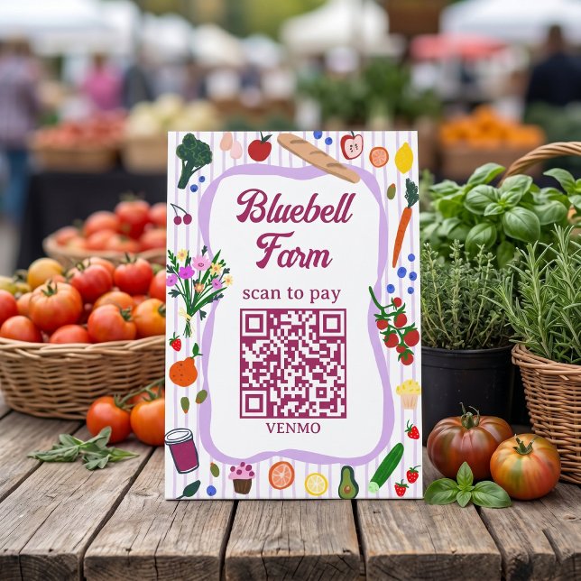 QR-Code ZAHLEN SCAN Bauernmarkt Bauernstand CUSTOM Sockelschild (SCAN TO PAY QR Farmers Market Farm Stand Hand-drawn Cute CUSTOM Pedestal Sign
)