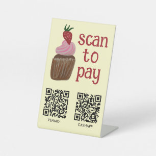 QR-Code ZAHLEN SCANEN CUPCAKE Watercolor BÄCKEREI Sockelschild