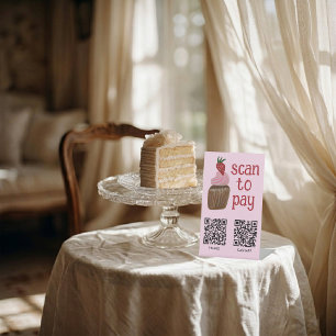 QR-Code ZAHLEN SCANEN CUPCAKE Watercolor BÄCKEREI Sockelschild