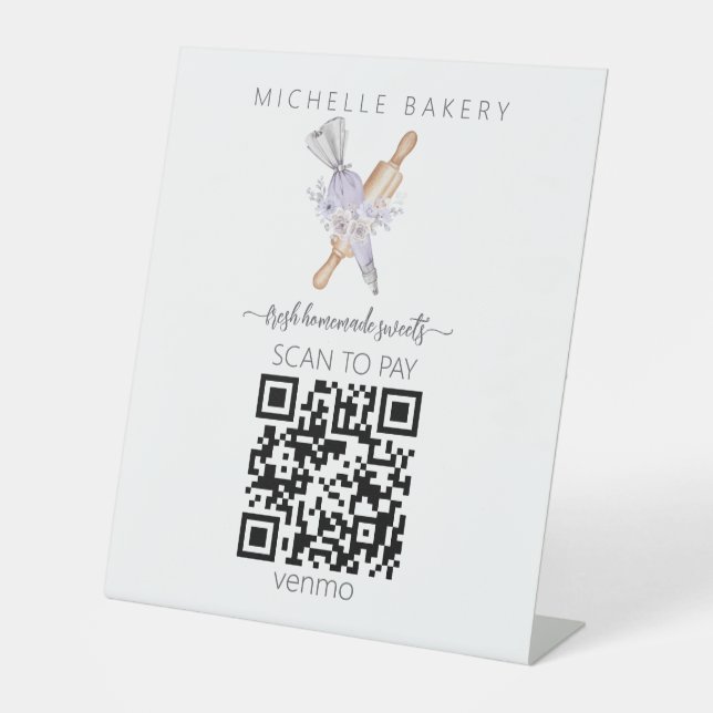 QR-CODE-Zahlung für Aquarellkuchen Sockelschild (Vorderseite)