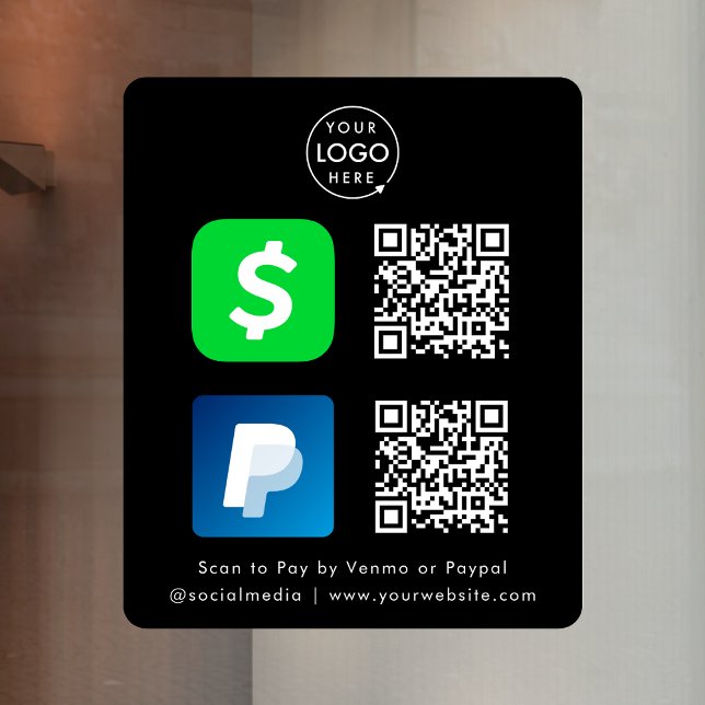 QR-Code-Zahlung | Paypal-Scan von CashApp zur Beza Fensteraufkleber (Interactive "scan to pay” QR code cash wrap window decal sign for electronic payment transactions.)