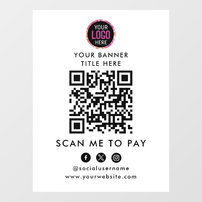 QR-Code-Zahlung | Scan to Pay Business Logo Fensteraufkleber (Blatt)