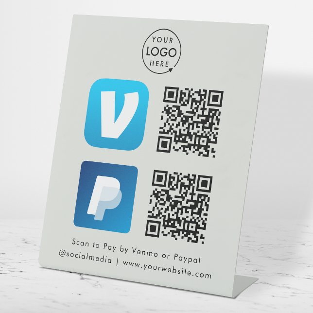 QR-Code-Zahlung | Venmo & Paypal Scan to Pay Gray Sockelschild (Versatile digital payment tabletop signs for sales, retail stores, salons, pop-ups, events & more!)