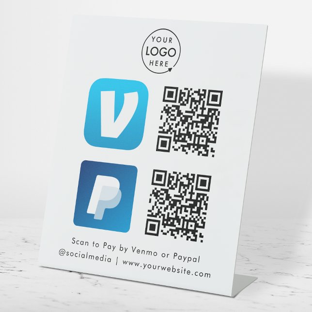 QR-Code-Zahlung | Venmo & Paypal Scan to Pay Logo Sockelschild (Versatile digital payment tabletop signs for sales, retail stores, salons, pop-ups, events & more!)