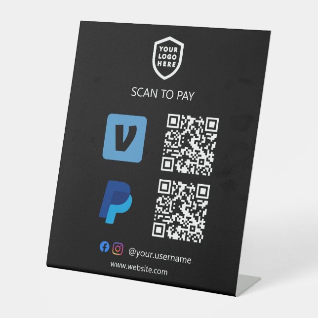 QR-Code-Zahlung | Venmo & Paypal Scan to Pay Pedes Sockelschild (Vorderseite)